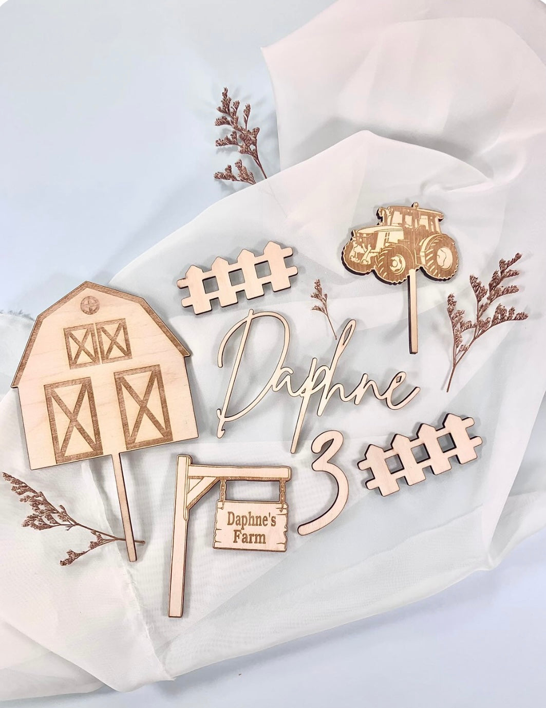 Farm Cake Topper Set - Wooden Cake Decoration