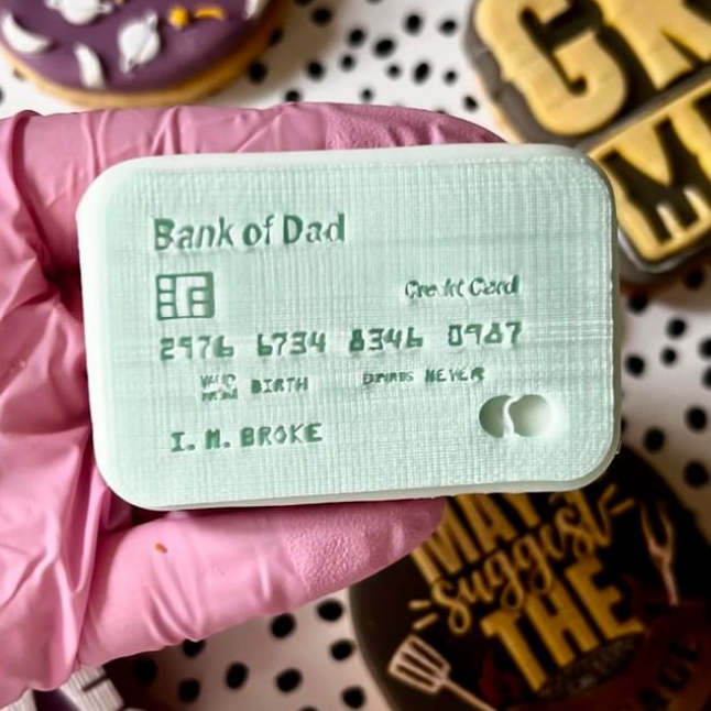 Bank Of Dad Credit Card Embosser and Cookie Cutter Set.