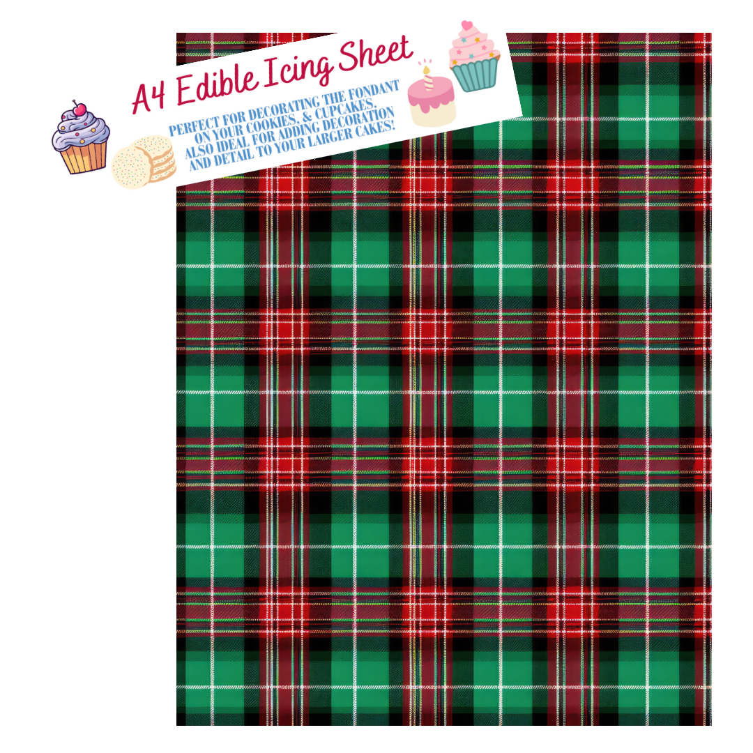 A4 Red and Green Tartan Printed Edible Icing Sheet - Cake Wrap, Cookie and Cupcake Decor