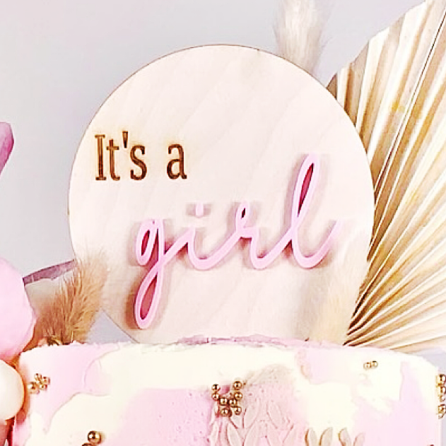 It's a Girl Wooden Paddle Cake Topper