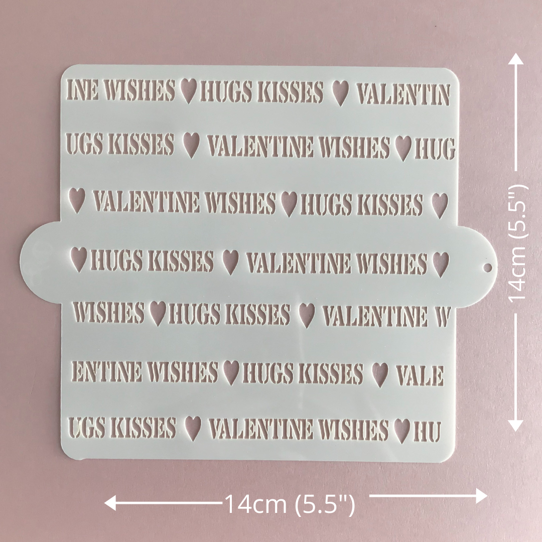 Valentine Words Stencil. Hugs and Kisses Valentine Wishes