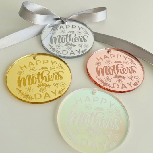 Happy Mother's Day Acrylic Gift Tags with Leaves and Flower Detail