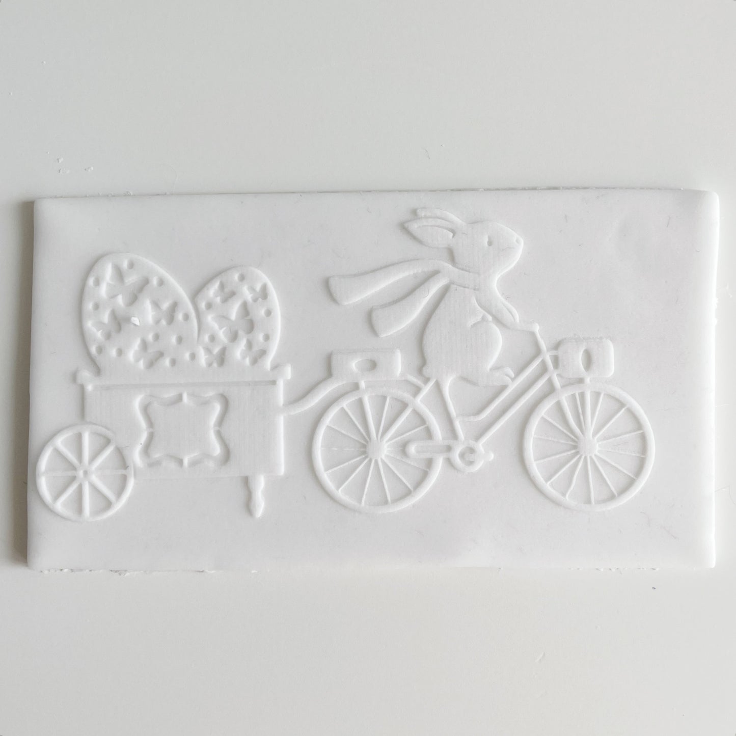 Bunny on Bicycle Pulling Easter Eggs Embosser and Cookie Cutter Set.