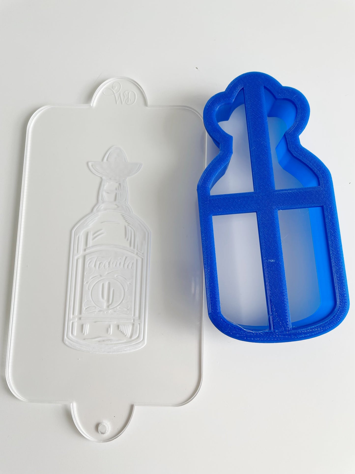 Tequila Bottle Embosser and Matching Cookie Cutter Set.