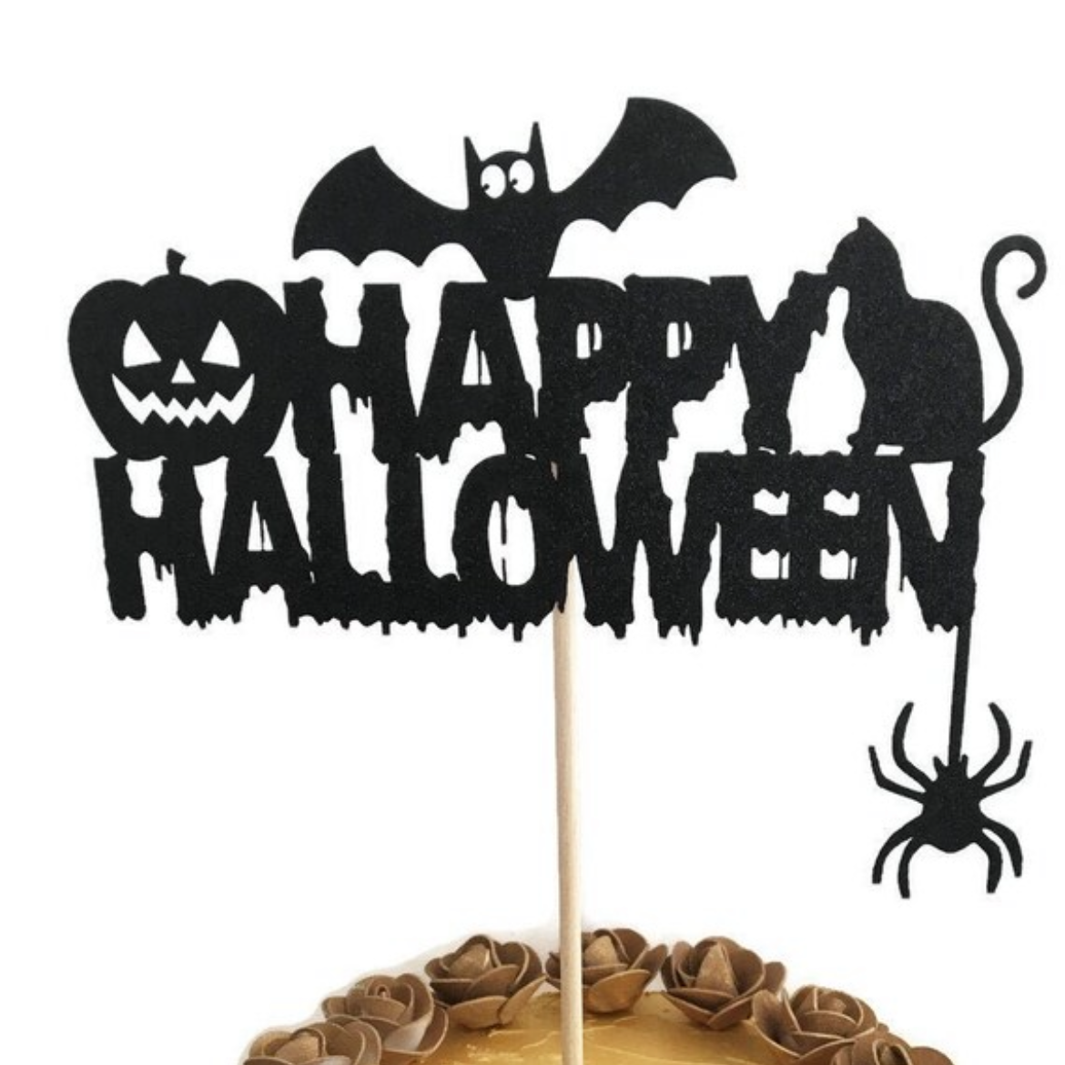 Happy Halloween Glitter Cake Topper