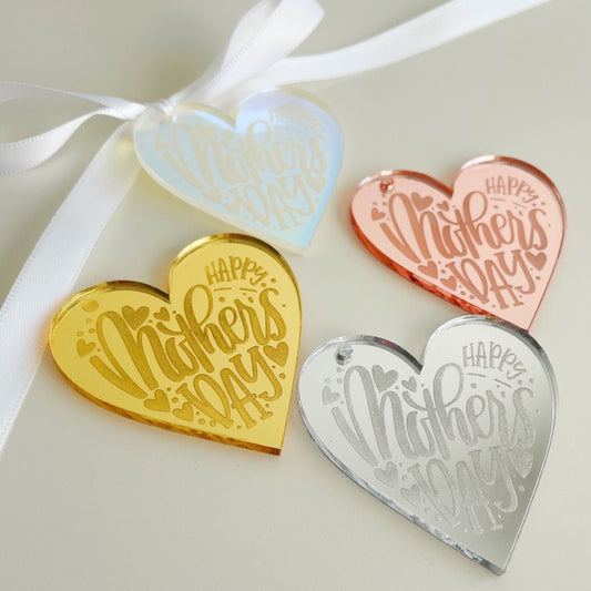 Heart Shaped Happy Mother's Day Acrylic Cake Box Tags.