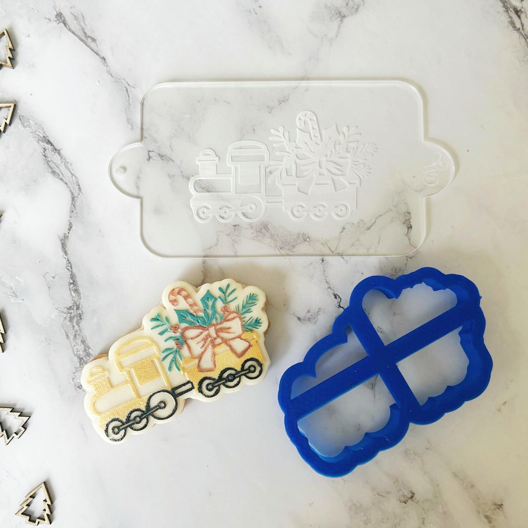 Floral Christmas Train Embosser and Cookie Cutter Set.